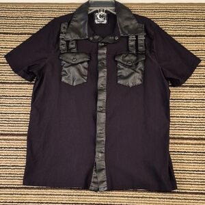 KILLSTAR Goth Grunge Punk Black Leather Straps Mens XL Short‎ Sleeve Shirt Y2K